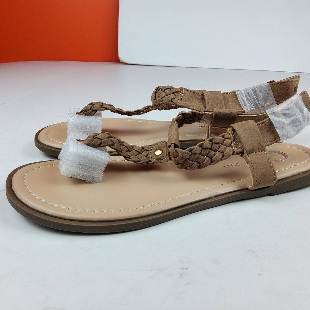 Journee Collection Women Ankle Strap Flat Open Toe Sandal 7M Nude leathe…